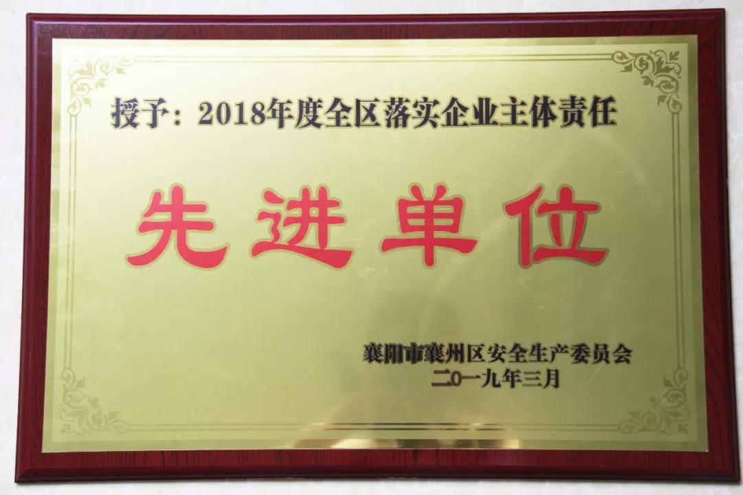 澳洲5官方网页版重工被授予2018年度 全区落实企业主体责任先进单位